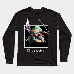 roronoa zoro with sword in action Long Sleeve T-Shirt